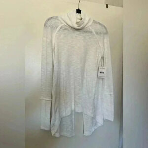 NWT Free People Ivory Long Sleeve Pull Over Turtle Neck with Split Back